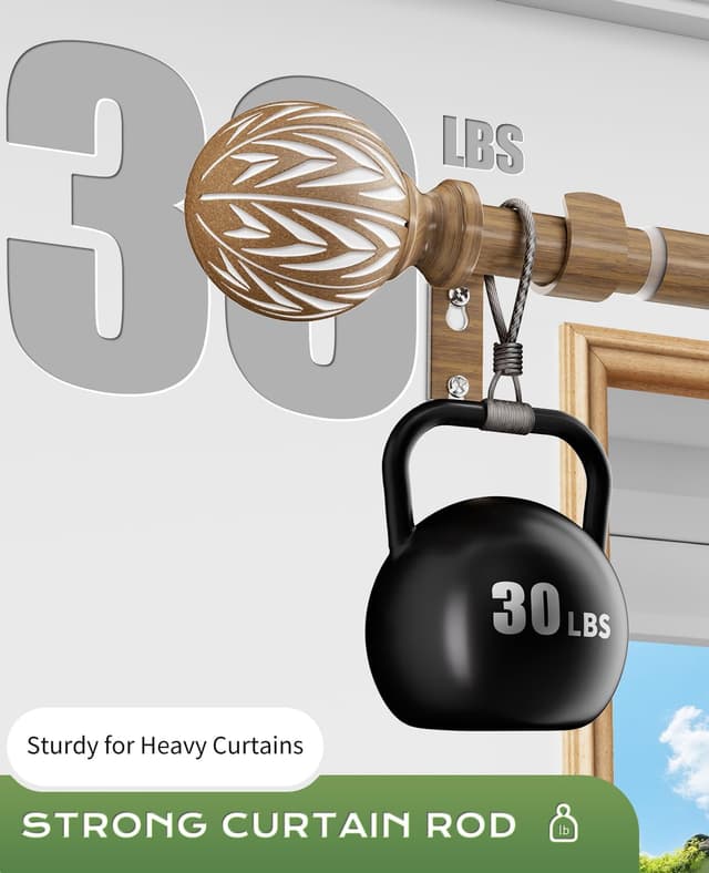 Thumbnail 4 de KVEEO Wood Curtain Rod Adjustable 18–45 Inch