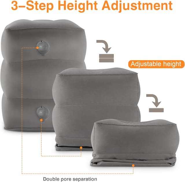 Detalle 2 de Maliton poggiapiedi gonfiabile per aereo e viaggio (grigio, 1 pezzo)