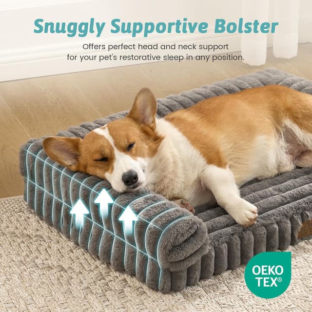 Detalle de COZY KISS Orthopaedic Dog Bed for Large Dogs (90x68x15cm) – Washable grey sofa with egg-crate foam