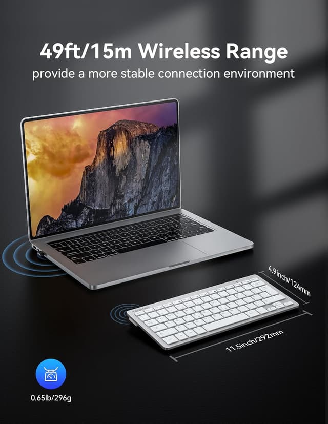 Detalle de TECKNET 2.4G Wireless Keyboard (Silver) – ultra-slim compact mini keyboard with media hotkeys