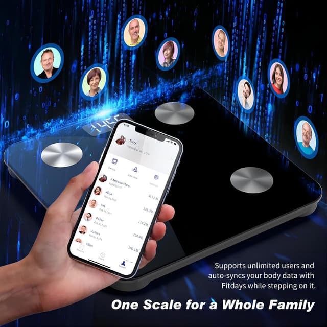 Detalle de Digitale Körperfettwaage Personenwaage mit App und Bioimpedanz (bis 180 kg) – 28×28 cm