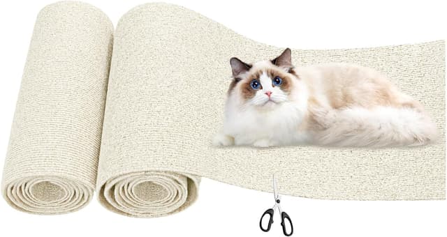 Detalle de Omtofo 2er-Pack selbstklebende Kratzschutzmatten für Sofa & Katzenliegeplätze (200 x 40 cm), cremefarben