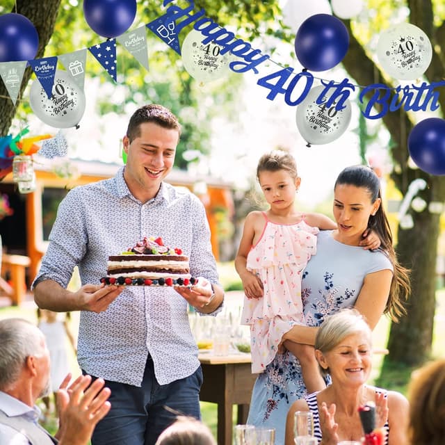 Detalle de Afirbeone 18th Birthday Decorations (Navy Blue & Silver) — Happy 18th Banner, Triangle Flags, Confetti & Foil Balloons
