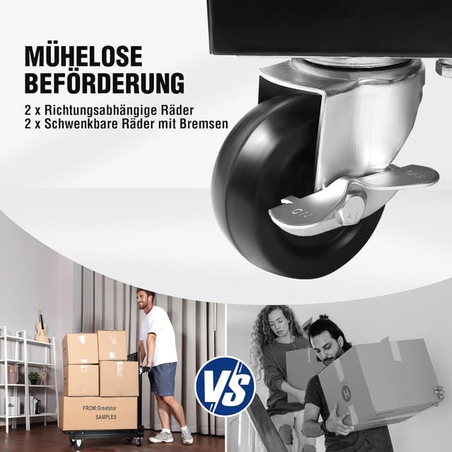 Detalle de WORKPRO Servierwagen 3-in-1 klappbar – Rollwagen mit 3 Etagen für Küche, Werkstatt & Galerie