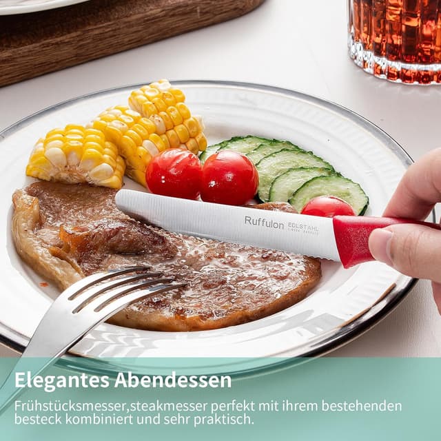 Thumbnail 6 de Ruffulon Tafelmesser-Set (4 Stück) mit Wellentsschliff – Tomaten-/Brotmesser für Frühstück, Snack & Party