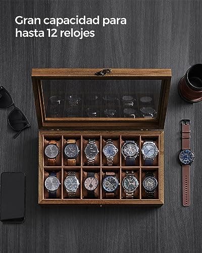 Thumbnail 3 de SONGMICS Caja para relojes 12 compartimentos Nogal