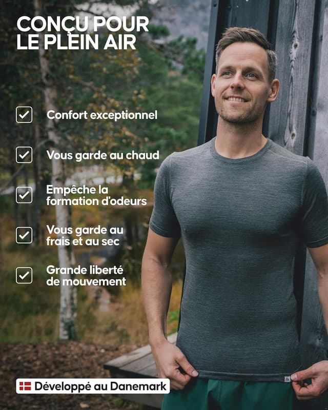 Detalle 2 de DANISH ENDURANCE T-shirt couche de base en laine mérinos (manches courtes) pour homme