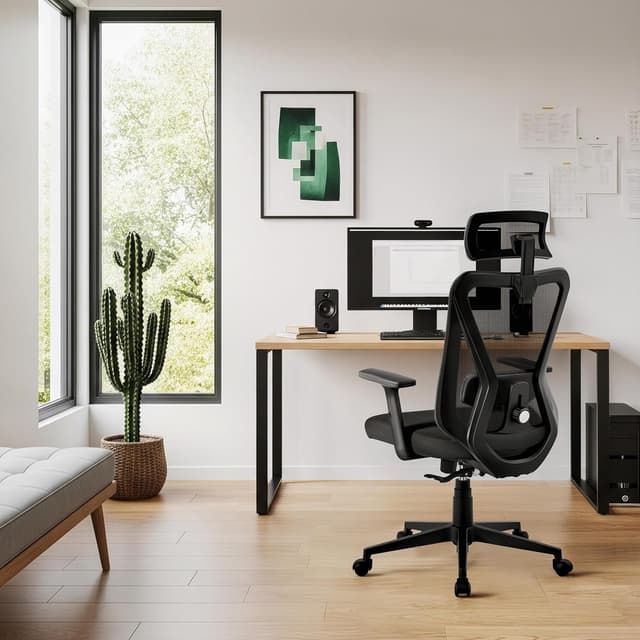 Detalle 2 de Yaheetech Bürostuhl ergonomisch mit verstellbarer Kopfstütze, Armlehnen und 90°–130° Neigung