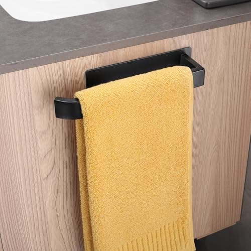 Detalle de ALOCEO toallero de baño adhesivo negro de acero inoxidable 304, 24 cm sin taladro