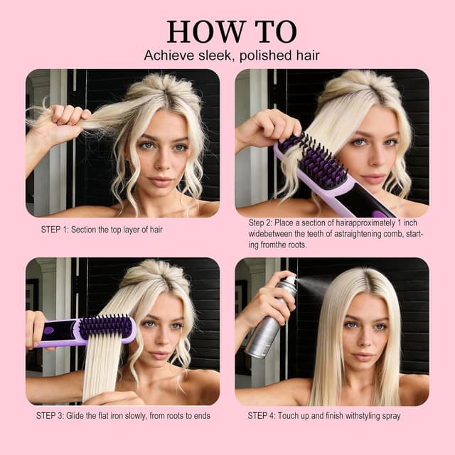 Detalle 2 de Go Brush Pro 2026 Portable Straightener Brush with LCD Temperature Display (Pink)