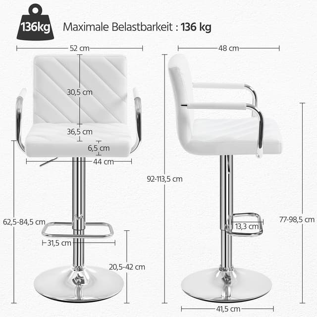Detalle 1 de Yaheetech Taburetes de Bar 92-113,5 cm