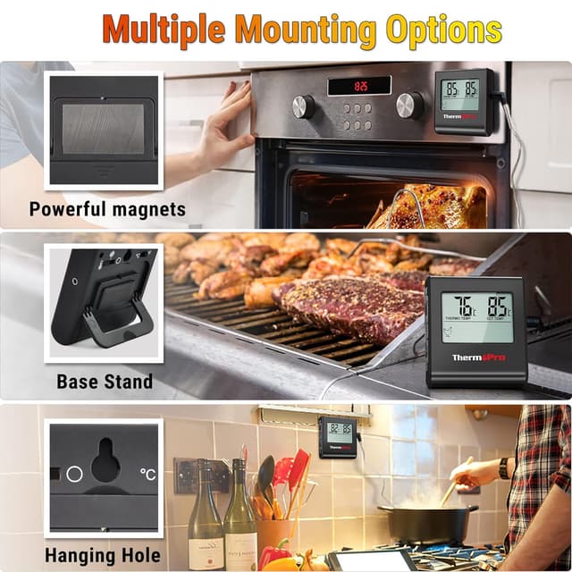 Detalle 1 de ThermoPro TP16B termometro da cucina digitale con ampio display LCD, timer e sensore in acciaio inox