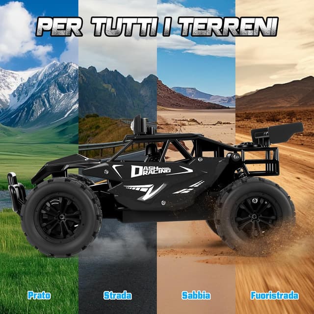 Detalle de Joellfuner Monster Truck 1:16 radiocomandato 2,4 GHz con luci LED (nero) – fino a 20 km/h, per bambini 3+