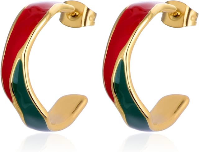 Detalle de TaYolnFaSo C-förmige, runde Creolen mit Emaille (vergoldet) aus Edelstahl für Damen