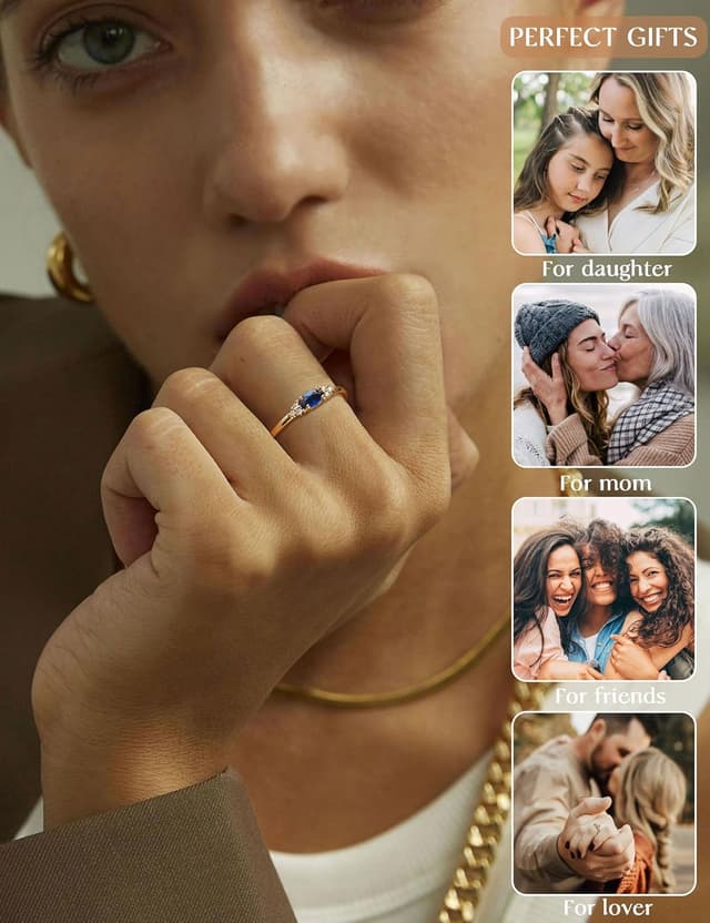 Thumbnail 6 de ZNBOH Geburtsstein-Ring Damen wasserfest, 18K vergoldet – stapelbar mit Zirkonia (Amethyst, Aquamarin, Citrin u. a.)