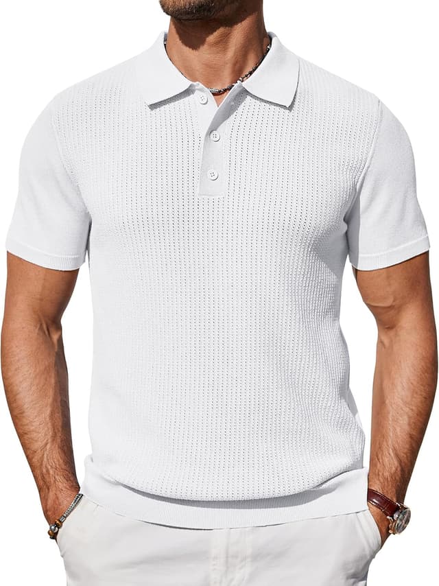 Detalle de COOFANDY Polo homme manches courtes en viscose pour l’été (tricot décontracté golf)