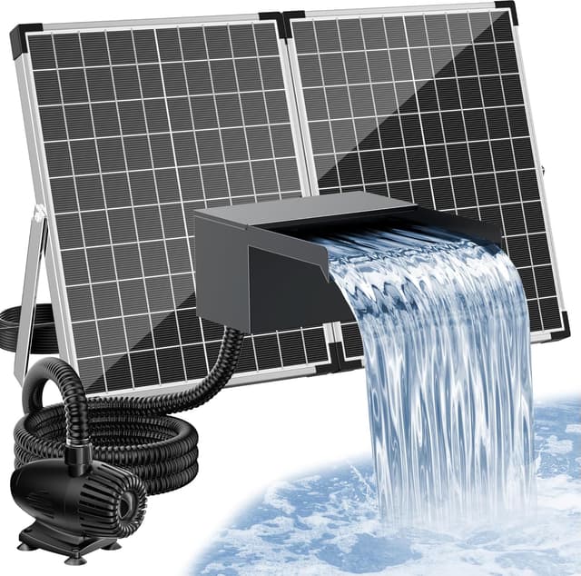 Detalle de POPOSOAP Solar Pond Waterfall Kit 55W with 304 Stainless Spillway Box & Multi-Filtration