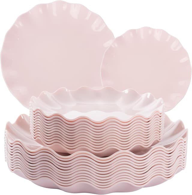 Detalle de LIYH Pink Scalloped Party Plates 24 pcs 🍽
