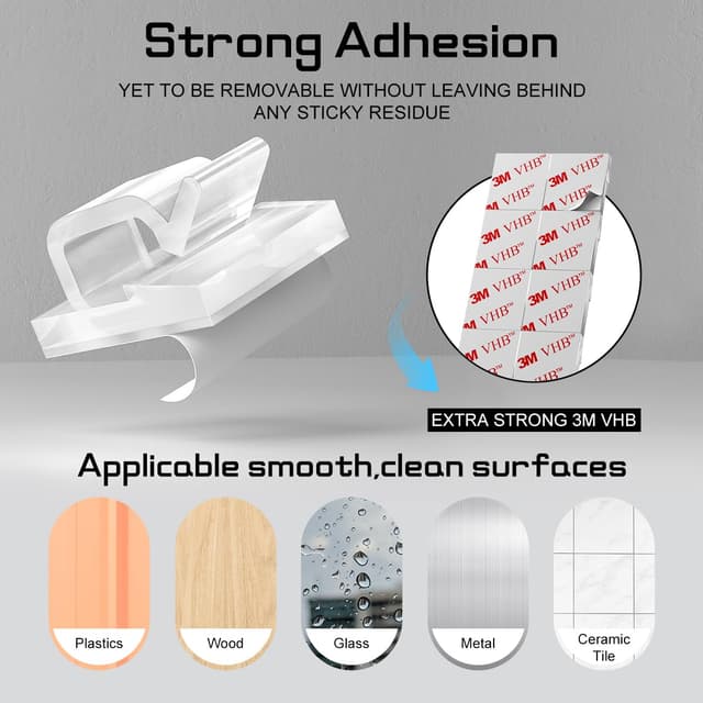 Detalle 2 de KGROTE 100PCS Self-Adhesive Cable Clips (Transparent, Medium) for home and office cable management