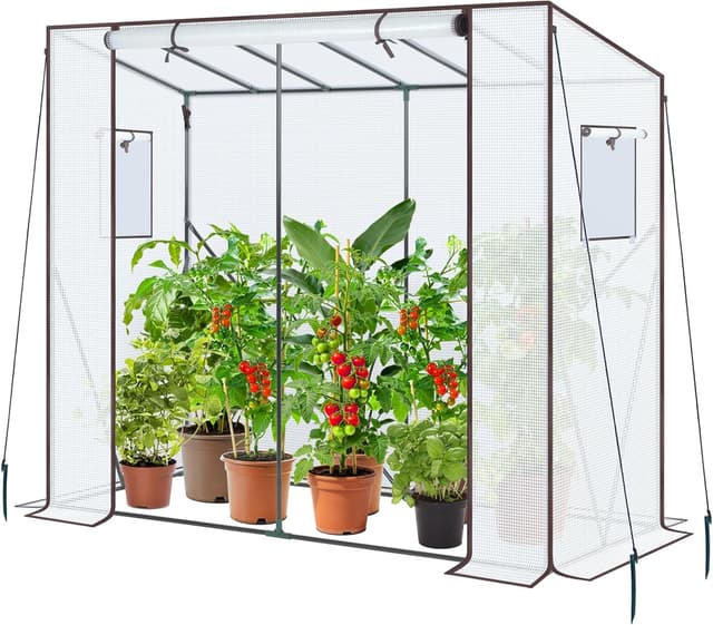 Detalle de Ohuhu Walk In Greenhouse (Portable Tomato Greenhouse) with PE Cover & Roll-Up Door, White 200x77x170 cm