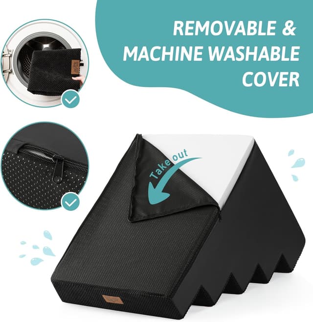 Detalle de COZY KISS wide dog stairs with 5 tiers (75x50x60cm) in black – non-slip pet steps for bed, sofa and car