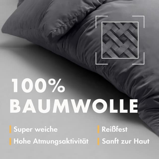 Detalle de Sleeptime Bettwäsche 140x220 (2-teilig) aus 100% Baumwolle mit Kissenbezug 60x70 – Anthrazit Grau