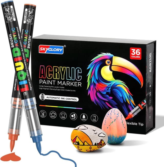 Detalle de SKYGLORY 36 Colours Liquid Ink Acrylic Paint Markers with Flexible Brush Tips
