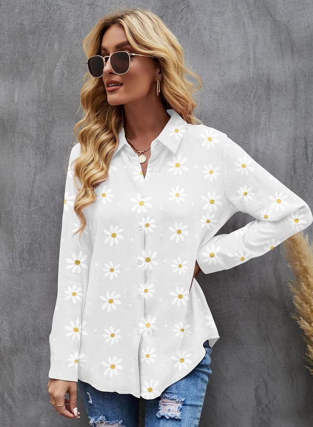 Detalle 2 de Livonmone women’s casual long-sleeve V-neck button-down tunic blouse