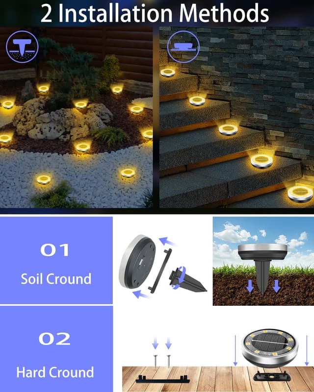 Detalle de Bowfar 12er-Set Solar-Bodenleuchten außen mit 8 LEDs, IP65