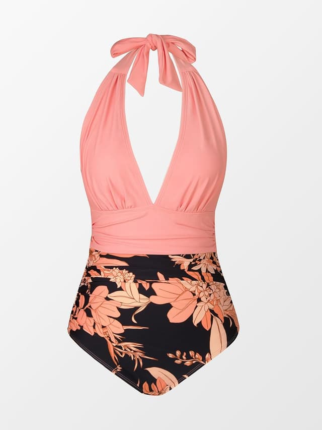 Detalle 2 de CUPSHE maillot de bain une pièce femme à dos nu et encolure halter, effet ventre plat