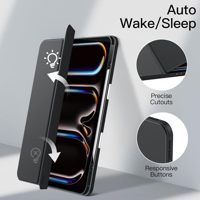 Detalle de JETech Case for iPad Pro 13-inch M5/M4 (2025/2024) with Pencil Holder – clear slim stand cover (Black)