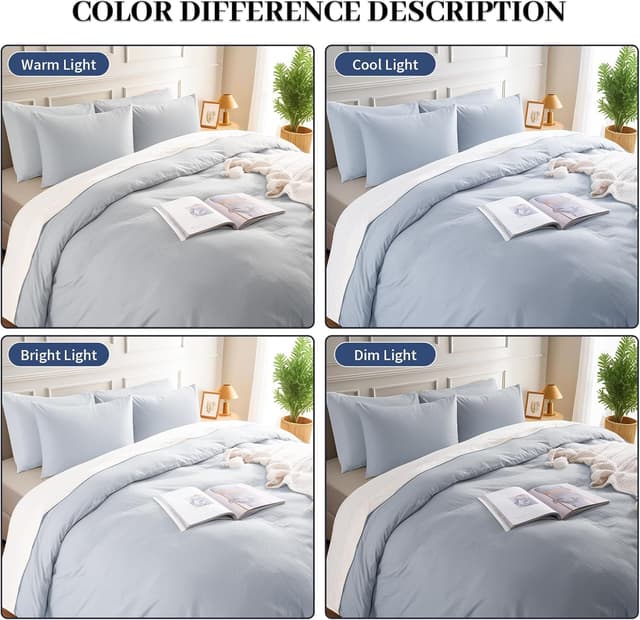 Detalle de NEXHOME PRO Queen Washed Cotton Duvet Cover Set (Cornflower Blue) — Organic & Linen-Like Texture, 3-Piece