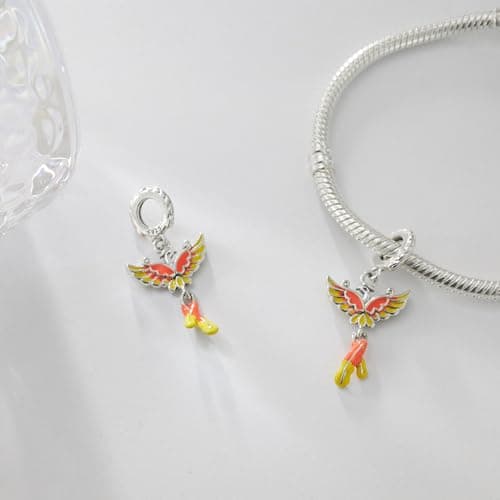 Detalle 2 de BOIGEGU Fénix Charms de plata de ley 925 con circonita cúbica (compatible con pulseras tipo Pandora)