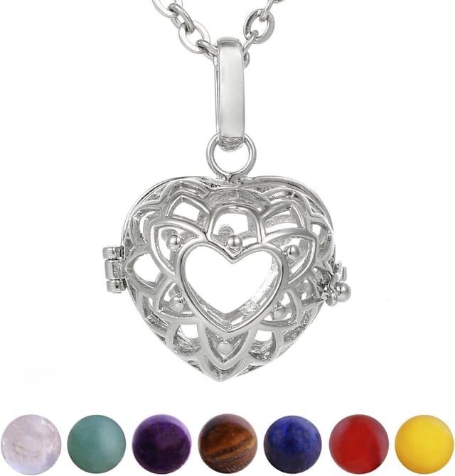 Detalle de Collier femme Morella 70 cm en acier inoxydable avec pendentif et 7 pierres chakra naturelles