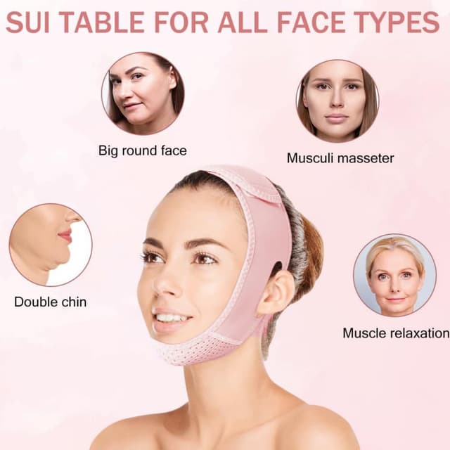 Detalle de ROWMATE V Line Lifting Mask Chin Strap (Medium) for Sleeping — Light Pink