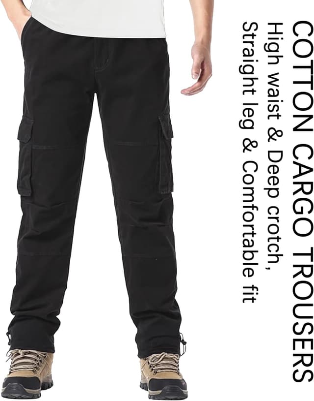 Detalle de YAOHUOLE Men’s Cargo Trousers: 6-pocket military-style cotton combat joggers