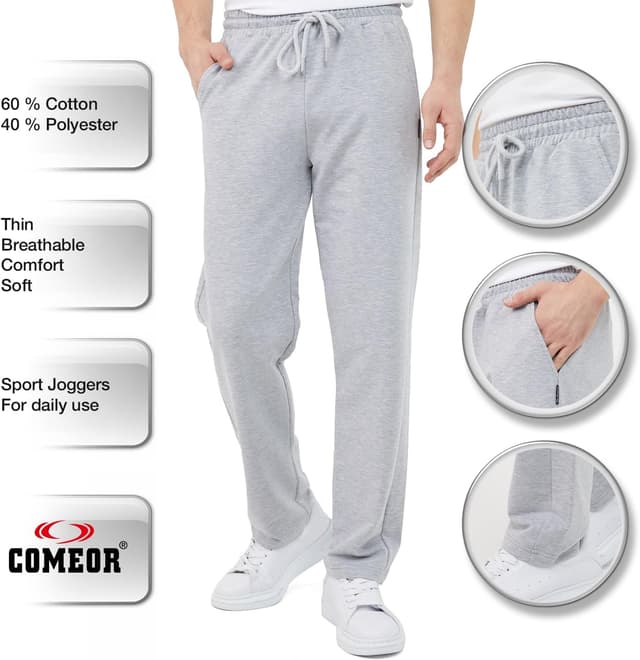 Detalle de COMEOR Men’s Thin Lightweight Breathable Cotton Straight-Leg Jogging Pants