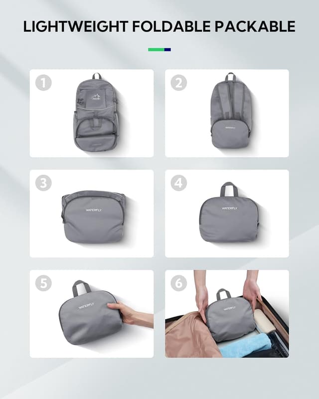 Detalle de WATERFLY faltbarer Ultraleicht-Wanderrucksack (25L) – packbare Trekking-Tagesrucksack mit Reflektoren