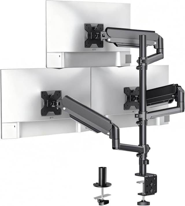 Detalle de WALI triple monitor mount for 13–32 inch screens (GSDM003XL) with gas spring arms, black