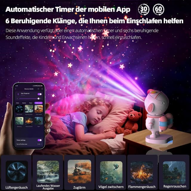 Thumbnail 4 de PAABOW LED Astronaut Sternenhimmel Projektor mit App-Steuerung und Fernbedienung (Rosa/Weiß)