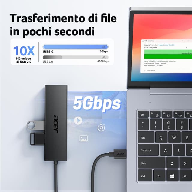 Thumbnail 2 de Acer Hub USB 3.0 5 porte ad alta velocità 5 Gbps per laptop