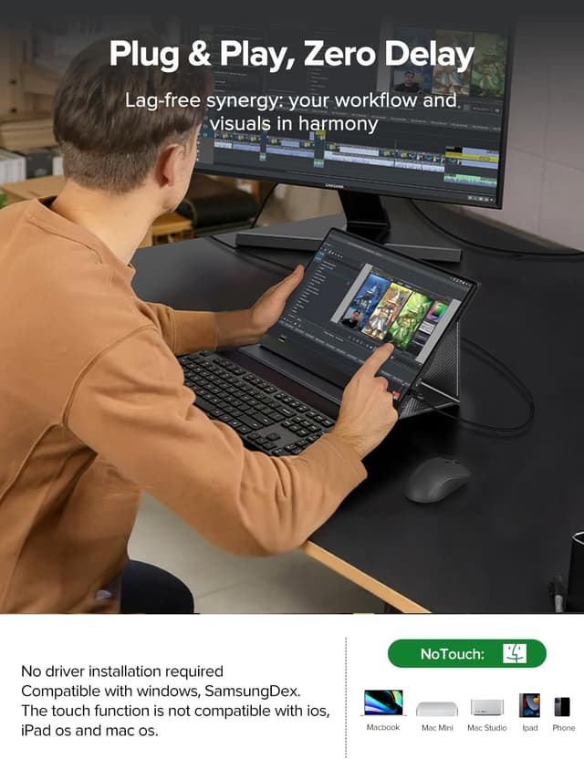 Detalle de EVICIV Portable Monitor Touchscreen 15.6” (IPS, 1080P, 10-Point Touch) with Case & VESA