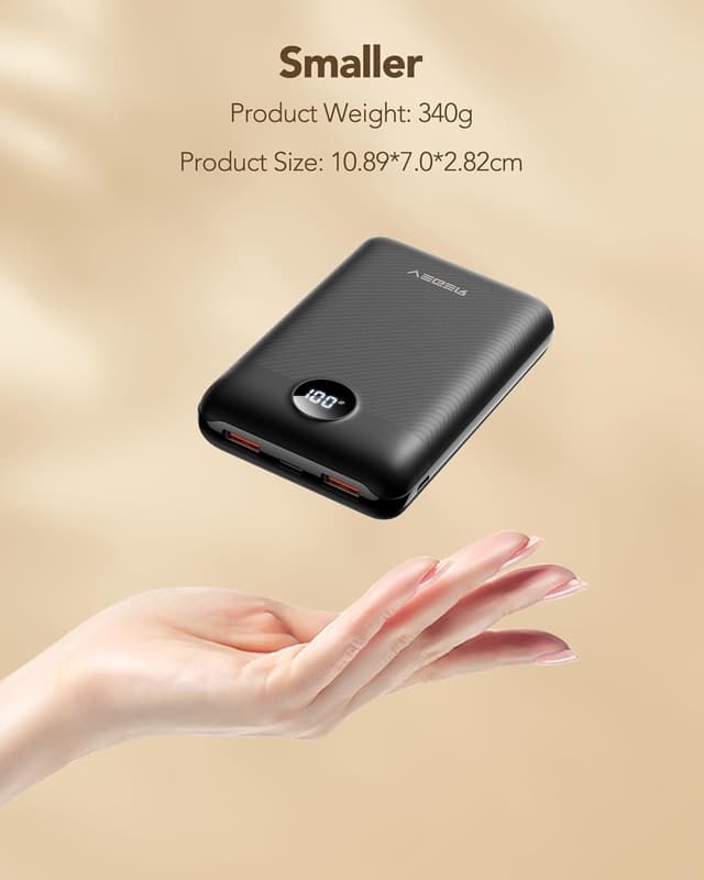 Detalle de VEGER Power Bank 20000 mAh 22,5W con USB-C PD 3.0, QC 4.0 e display LED