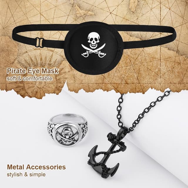 Detalle de Alaoo Kit Accessori Pirata da Capitano (bandana, cintura e accessori) per Halloween, Carnevale e feste