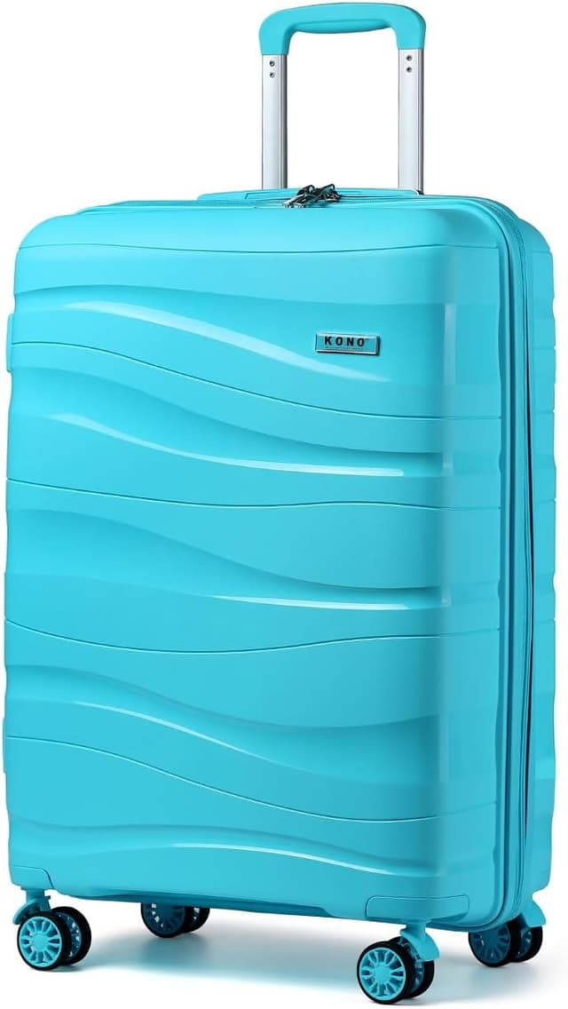 Detalle de KONO Handgepäckkoffer 55 cm mit TSA-Schloss, Polypropylen-Hartschale und 4 Rollen (hellblau)