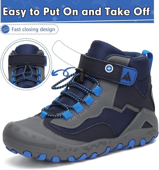 Detalle de Mishansha Kinder Wanderschuhe/Trekkingschuhe mit Klettverschluss, rutschfester Sohle – Gr. 24–38