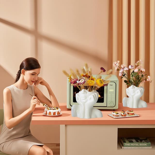 Detalle de CEMABT set di 2 vasi in ceramica per il viso: decorazione moderna da tavolo