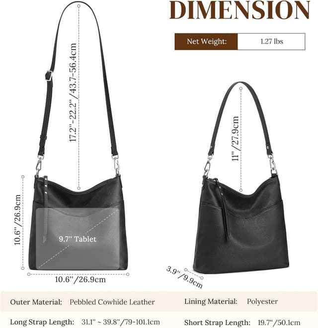 Detalle de S-ZONE women’s medium leather tote bag with 2 removable straps