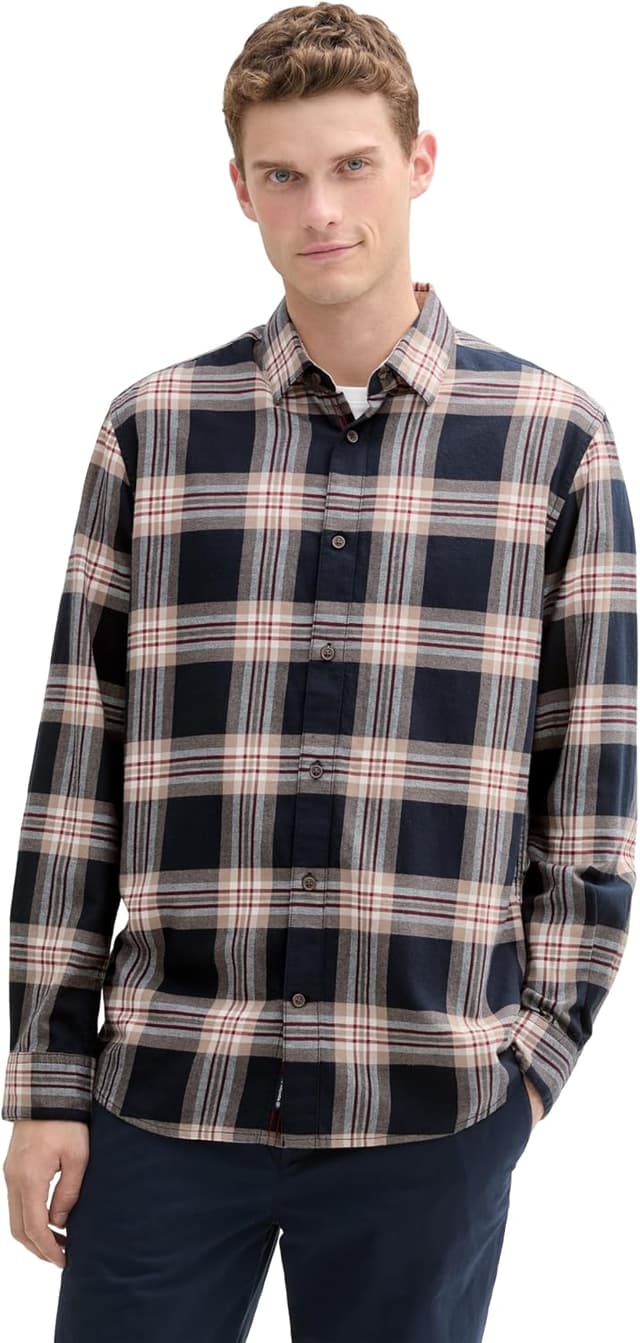 Detalle de TOM TAILOR Camicia Uomo a quadri in cotone, vestibilità regolare