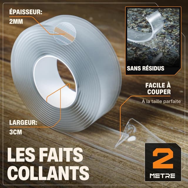 Detalle de BAURIX Ruban adhésif double face extra fort – 2 m 📐